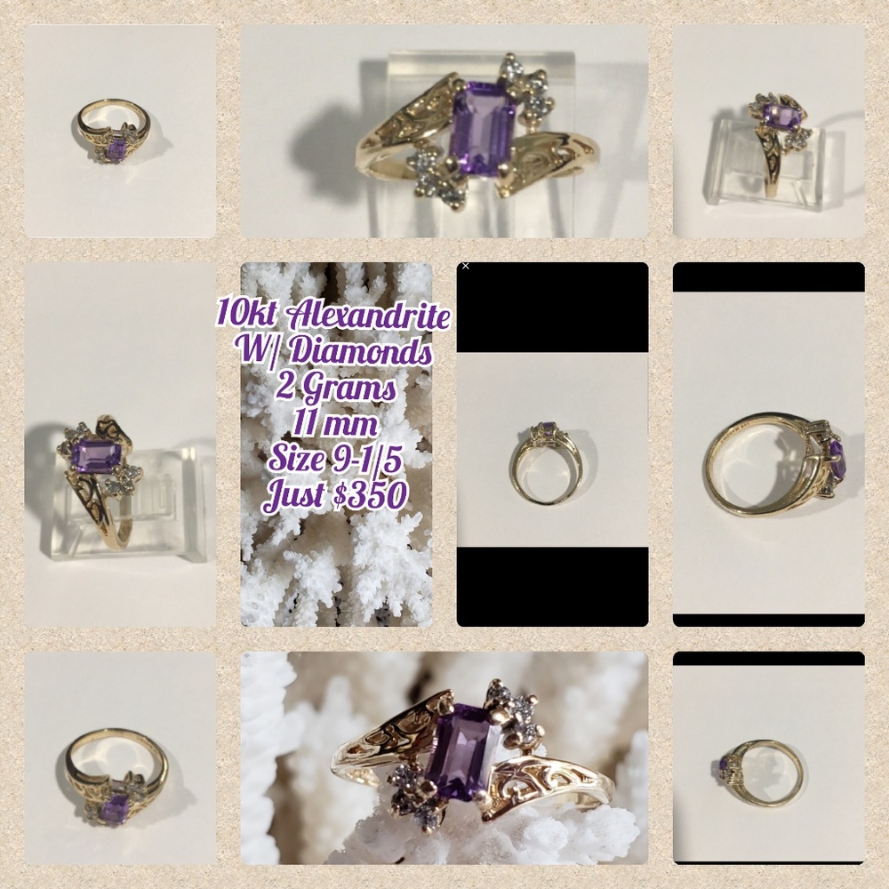 10kt 11mm Alexandrite & Diamond Ring Size 9-1/2